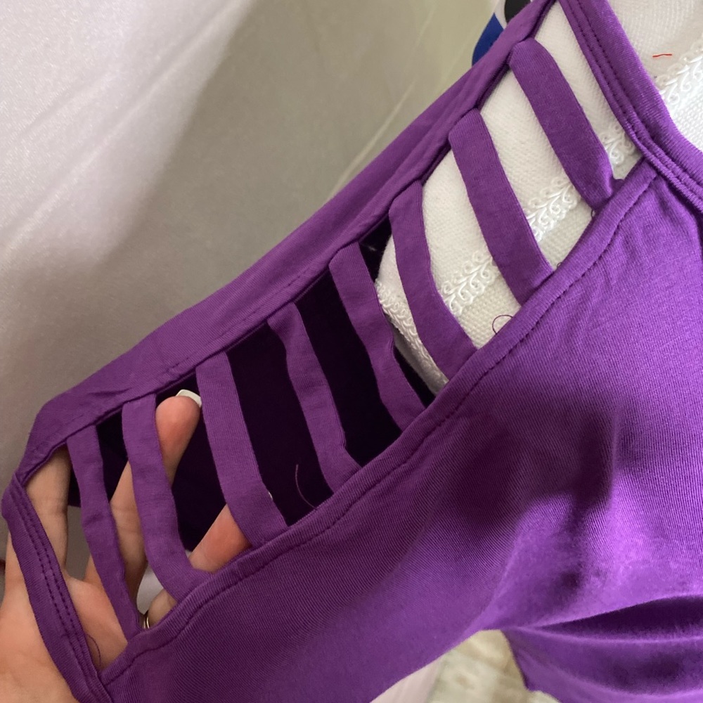 Purple short sleeve Blouse with cut out sleeves.  Never Worn